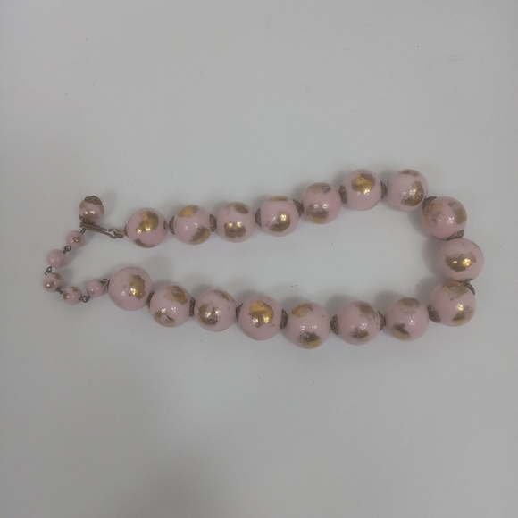 Vintage Ceramic Porcelain Beads Pink Gold Choker - Picture 4 of 7